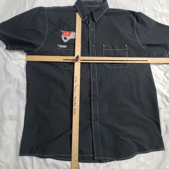 Motor Fist Men's XL Black Gray Collared Crew Shirt Big Logo by Throttle Threads - Picture 3 of 9